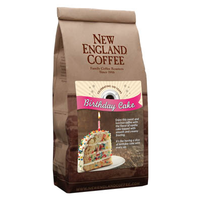 Packaging image for New England Coffee's Birthday Cake flavored coffee