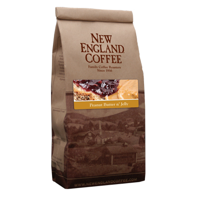 Packaging image for New England Coffee's Peanut Butter n'Jelly flavored coffee